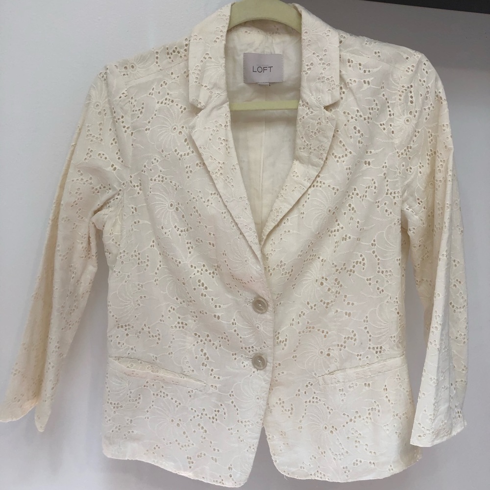 Cream eyelet blazer. LOFT size 6